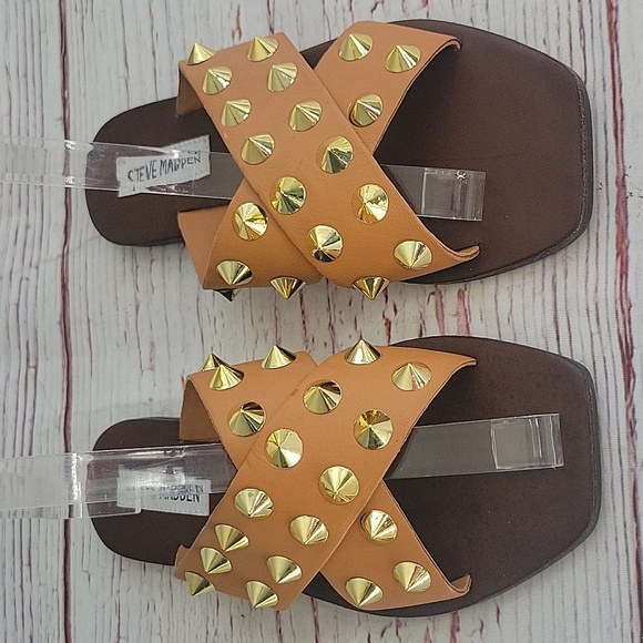 Steve Madden Tan Gold Studded Sandals - Picture 3 of 6